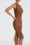 Elegant Ruffle Ruched Midi Dress