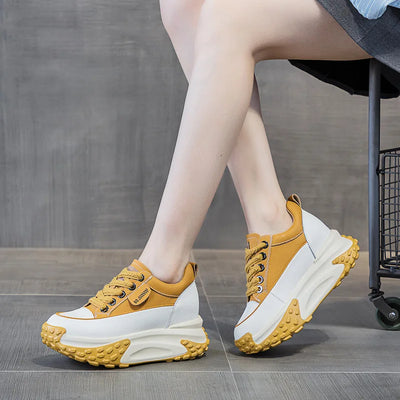 Genuine Leather Platform Wedge Fashion Women Chunky Sneakers Shoes