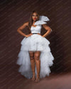 Hi Low Women Tulle Dress One-Shoulder Big Bow Tiered Ruffled Long Birthday Party Dress