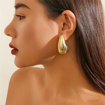Vintage Gold Color Chunky Water Drop Dome Stud Earrings