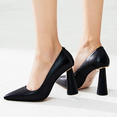 Women Gneuine Leather Pumps Fashion Splike High Heels Pointed Toe shoes