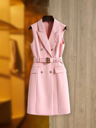 Soft Pink Tank Belt Dress  Notched Street Women Blazer