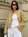 Women Fashion Shiny Sequin Jacket Y2k Gold Color Stand Collar