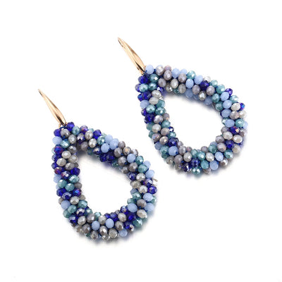 Mixed Color Big Drop Earrings Colorful Bead Handmade Threading Crystal Earrings