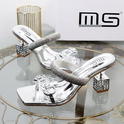 Fashion Transparent belt metal decoration box shaped square sandals