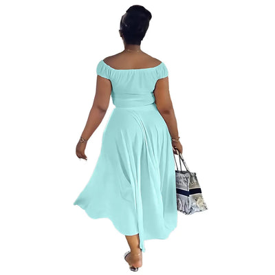 Elegant Casual Dress Set, One Shoulder Short Top
