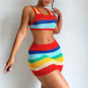 Knitted Rainbow Patchwork Mini Dress Women Casual Sleeveless Vestido
