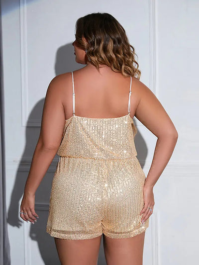 Plus Sized Clothing Chic and Elegant Women Jumpsuit V Neck Sexy Party Sequin Cami Romper