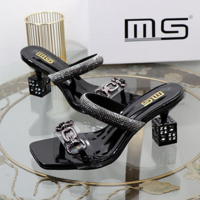 Fashion Transparent belt metal decoration box shaped square sandals