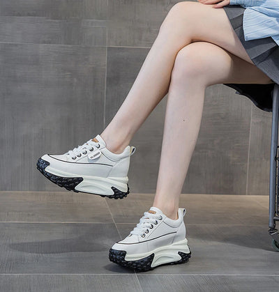 Genuine Leather Platform Wedge Fashion Women Chunky Sneakers Shoes