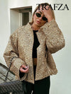 Women Fashion Shiny Sequin Jacket Y2k Gold Color Stand Collar