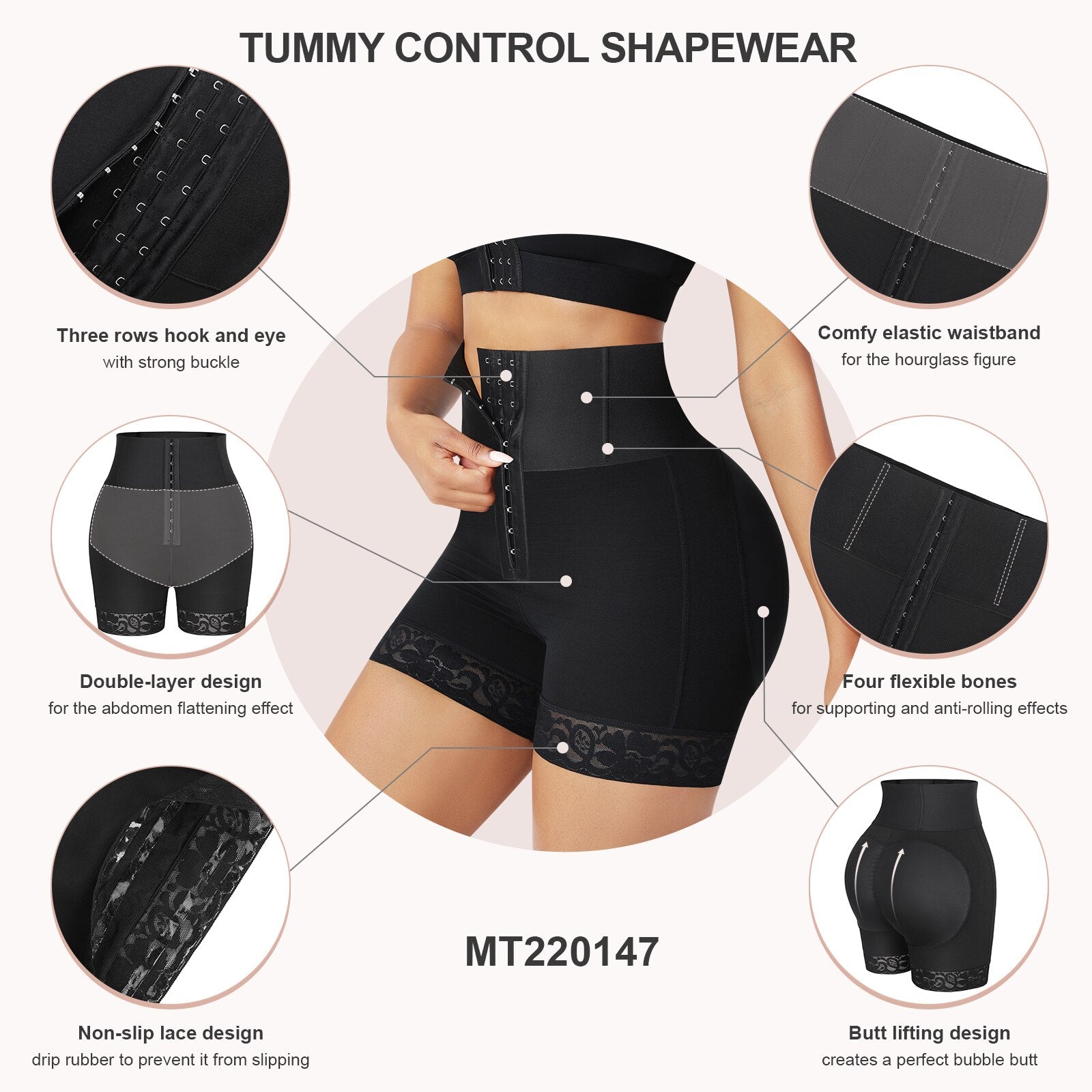 Women Tummy Control Enhancer Sexy Thong Short Zipper Hook Butt Lifter Body  Shaper
