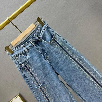 Rhinestone Jeans Women's Wide-Leg Pants