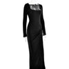 Ruched High Split Maxi Dress Women Square Collar Drawstring Bodycon Sexy Party Long Dress