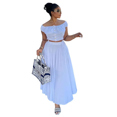 Elegant Casual Dress Set, One Shoulder Short Top