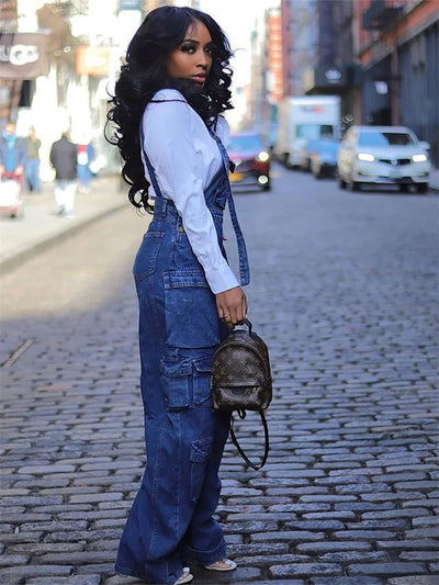 Women Jumpsuit Fashion Rompers Streetwear Sleeveless Denim Vintage Loose Jeans