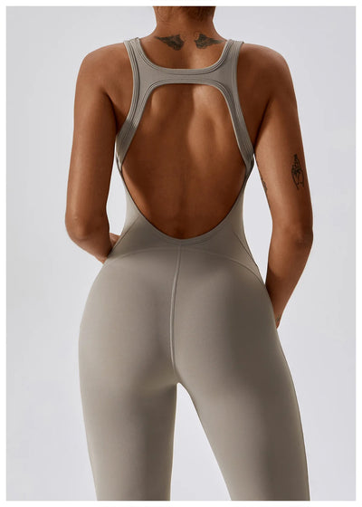 Sexy Back V Jumpsuit Gym Set Women Training Yoga Suit Sportswear