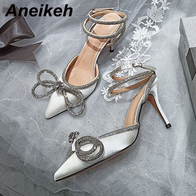 Women's Shoes Fashion Butterfly-Knot Cross-Tied Crystal Pointed Toe Pumps