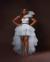 Hi Low Women Tulle Dress One-Shoulder Big Bow Tiered Ruffled Long Birthday Party Dress