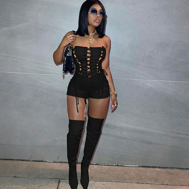 Lace Up Sexy Jumpsuit Women Club Outfits Elegant Romper Shorts Jumpsui -  ShapeBstar