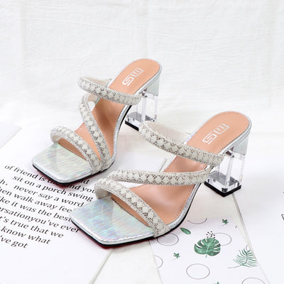 Fashion rhinestone sandals crystal heel straight