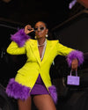 Fashion Feather Women Jacket With Mini Skirt Peaked Lapel Blazer Casual Slim