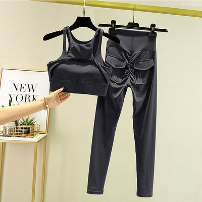Women's Tracksuit Leggings Yoga Set With Pocket High Waist  Gym Outfit
