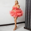 Pretty Short Tulle Coral Red Ruffles Tiered Mini Dress - ShapeBstar